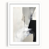 Abstract minimalist wall art framed in white, showcasing geometric shapes in soft pastel colors, ideal for modern home decor or office aesthetics.