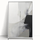 Abstract minimalist wall art featuring a framed acrylic design in white, showcasing geometric shapes and soft lines, perfect for modern home decor.