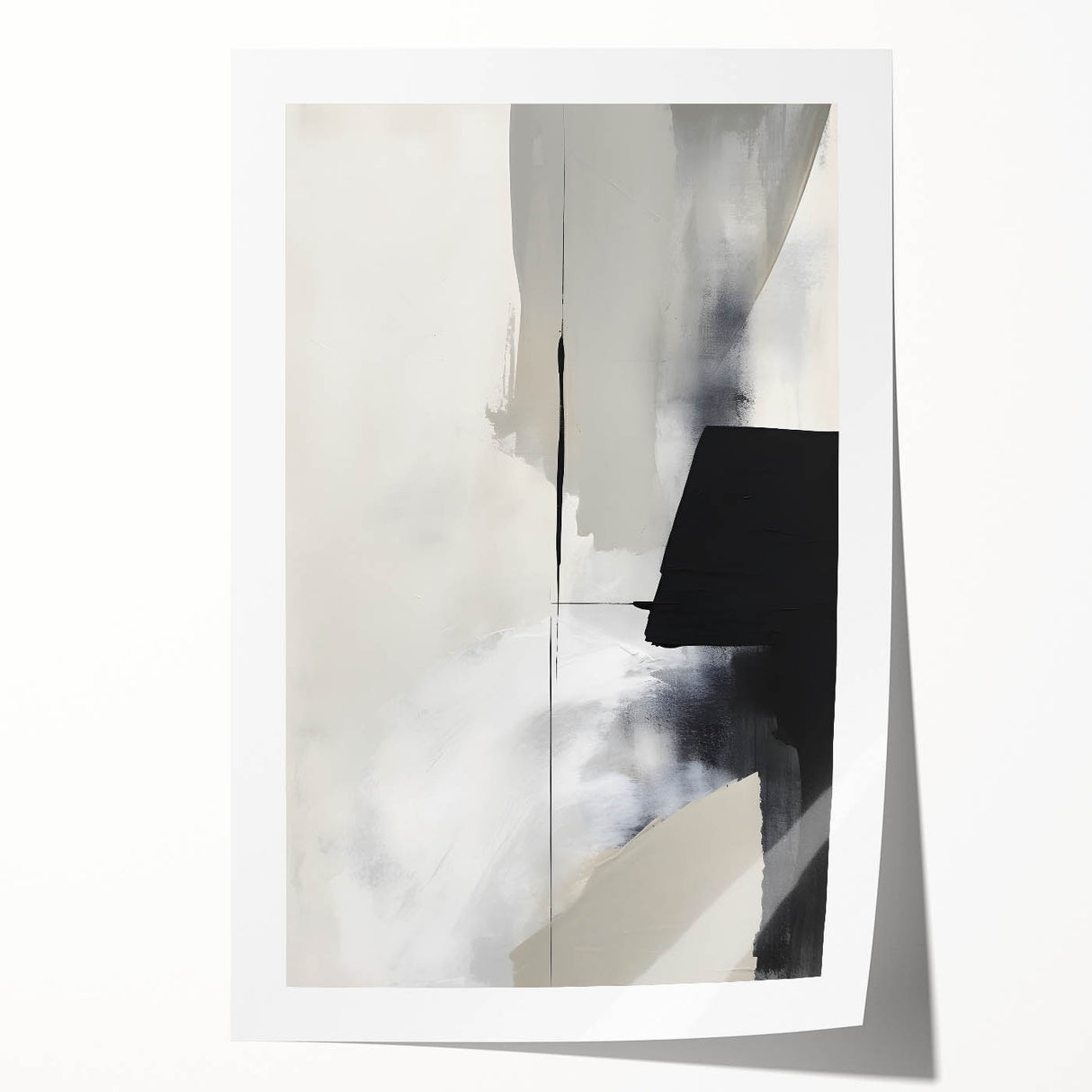 Abstract minimalist wall art print featuring soft pastel colors and fluid shapes, rolled and ready for display, ideal for modern home decor.