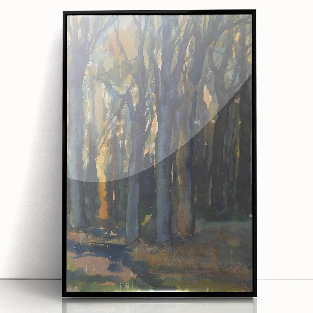 Enigmatic Forest Wall Art - Serene Woodland Scene in Watercolor Shades