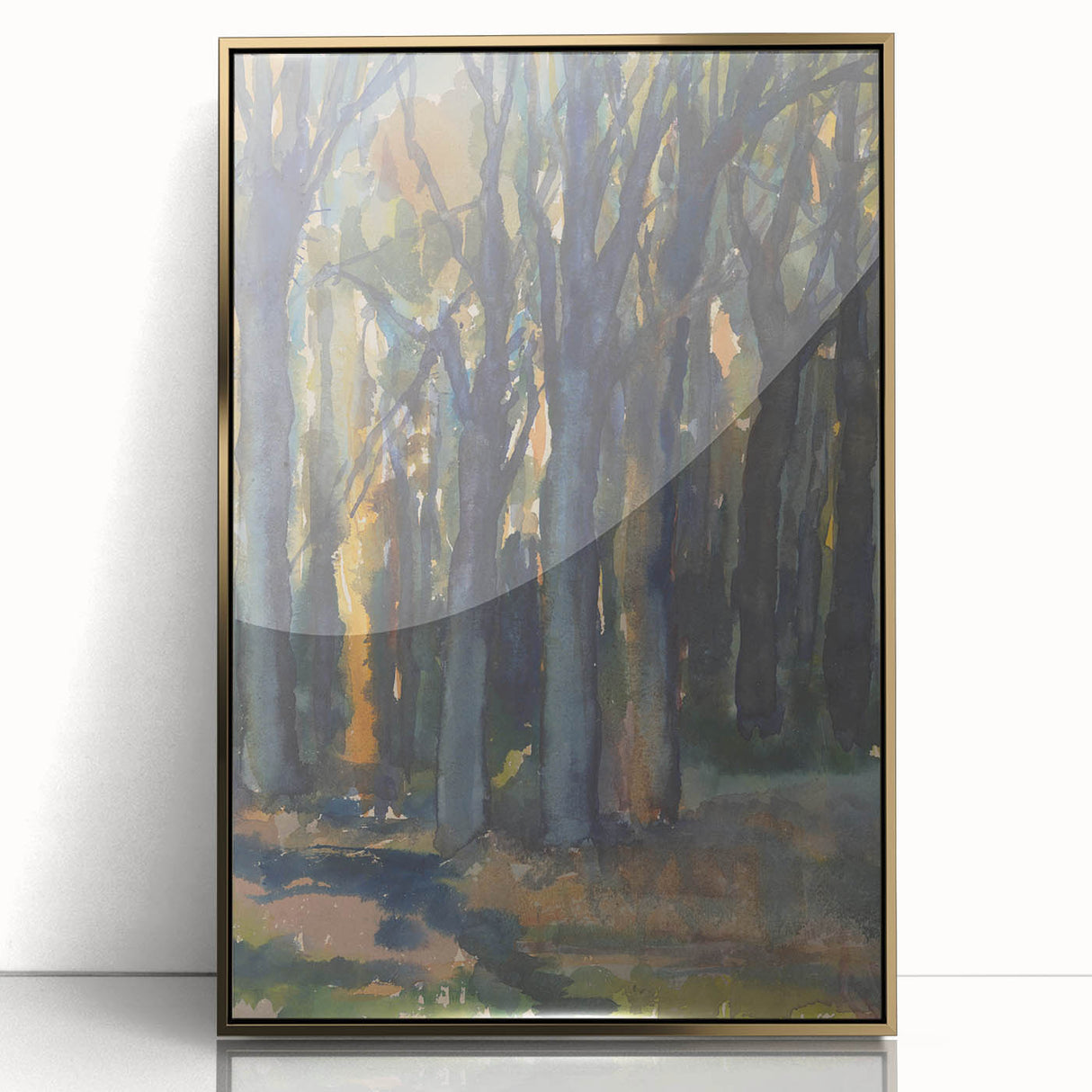 Enigmatic Forest Wall Art - Serene Woodland Scene in Watercolor Shades