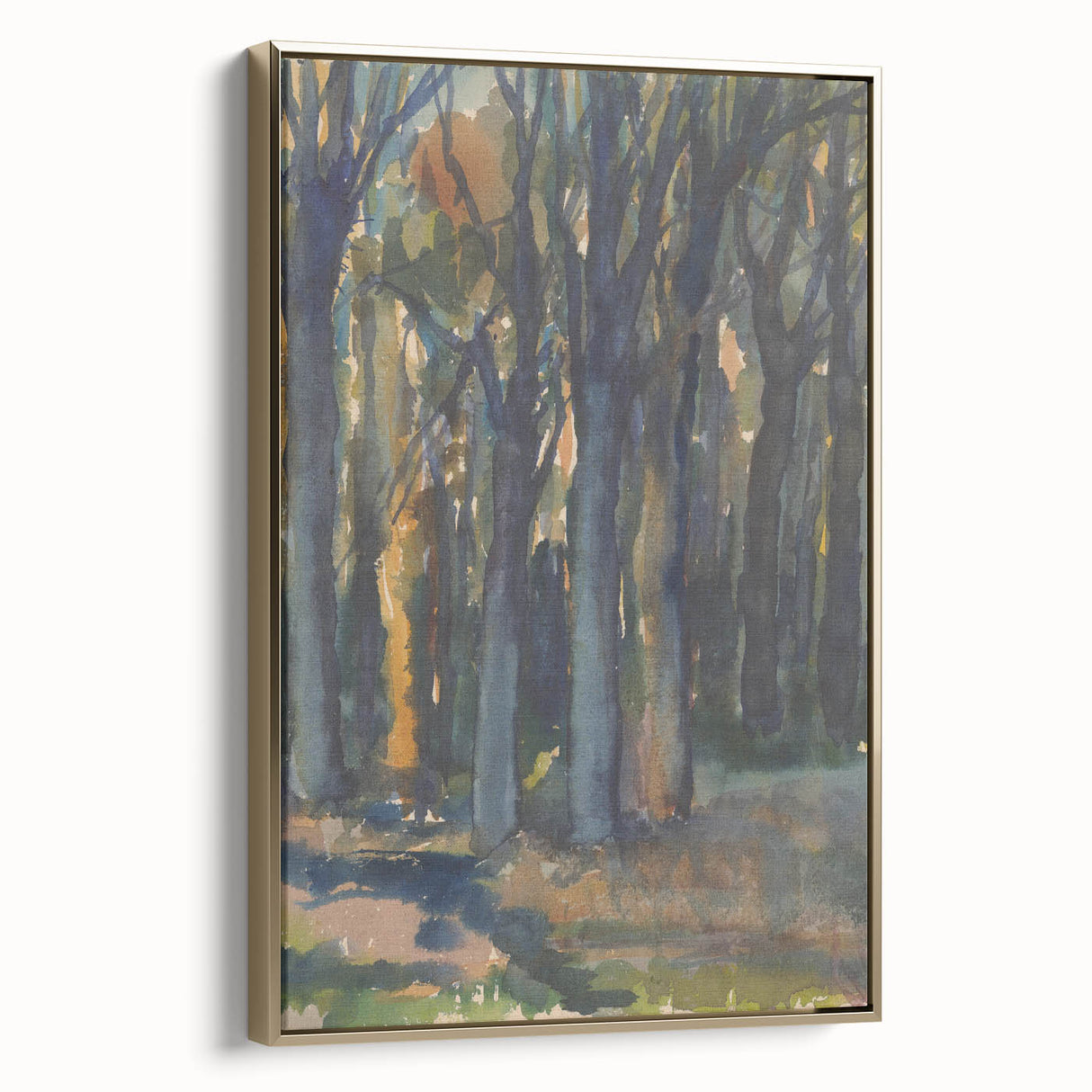 Enigmatic Forest Wall Art - Serene Woodland Scene in Watercolor Shades