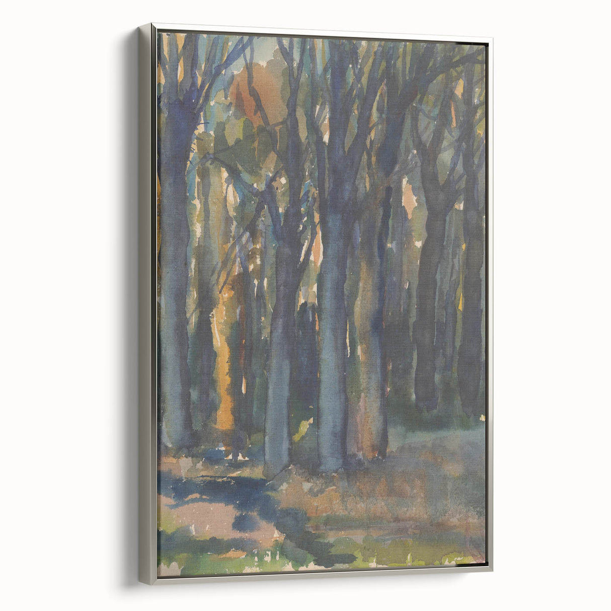 Enigmatic Forest Wall Art - Serene Woodland Scene in Watercolor Shades