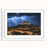 Elegant framed landscape artwork featuring a castle set against a serene backdrop, with a white mat and sturdy frame, perfect for home decor or office settings.