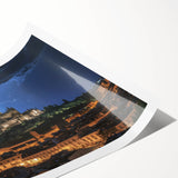 Scenic rolled print showcasing a majestic castle surrounded by lush green landscapes, featuring vibrant colors and intricate details, packaged securely in a protective tube.