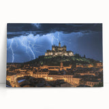 Stretched canvas artwork showcasing a picturesque landscape with a majestic castle, vibrant colors, and intricate details, perfect for home decor enhancement.