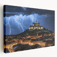Stretched canvas artwork showcasing a majestic landscape with a castle, featuring vibrant colors and intricate details, perfect for home decor and interior design.