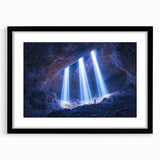 Framed landscape artwork showcasing intricate cave designs in a matte black frame, highlighting earthy tones and textures for an elegant home decor accent.