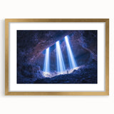 Framed landscape artwork featuring a cave scene with a gold mat, showcasing earthy tones and intricate details, perfect for home decor or art enthusiasts.