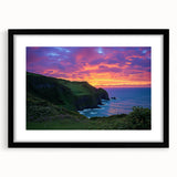 Framed landscape art showcasing dramatic cliffs, featuring a sleek black frame and matting for a polished presentation, perfect for modern home decor.