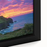 Close-up of a framed canvas artwork depicting dramatic cliffs in a landscape setting, showcasing rich colors and detailed textures, perfect for home decor.