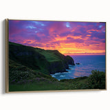 Framed canvas artwork depicting a stunning landscape with dramatic cliffs and rich gold accents, ideal for enhancing interior decor with a touch of elegance.