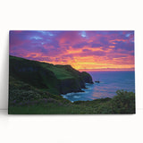 Stretched canvas featuring a dramatic landscape of rugged cliffs against a vibrant sunset sky, perfect for adding a touch of nature-inspired decor to any space.