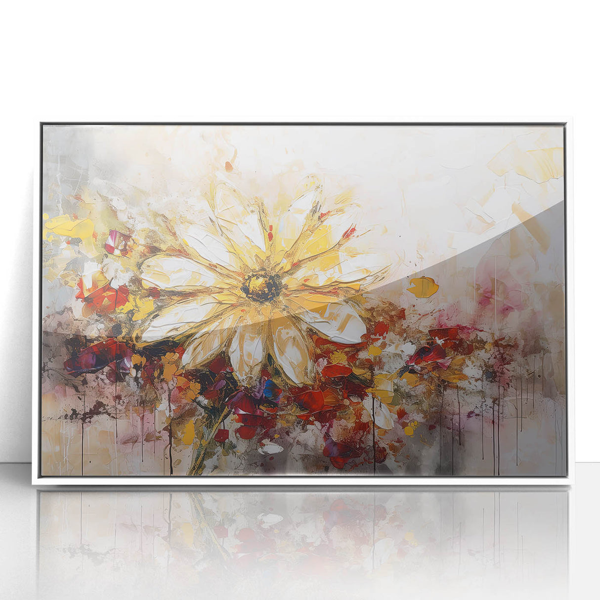 Golden Abstract Daisy – Modern Floral Wall Art for Living Room