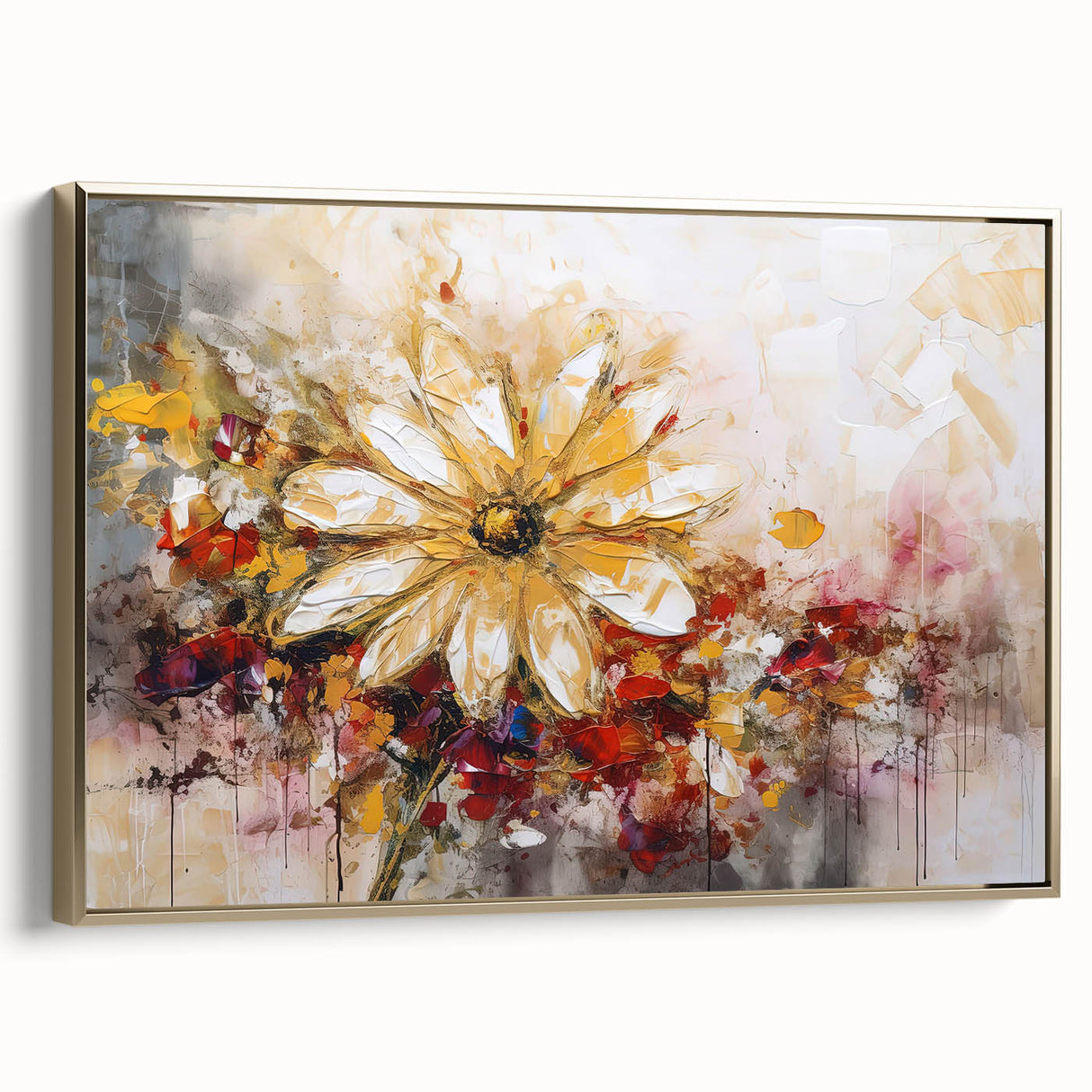 Golden Abstract Daisy – Modern Floral Wall Art for Living Room