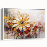Golden Abstract Daisy – Modern Floral Wall Art for Living Room