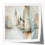 Abstract architecture wall art print showcasing geometric shapes in vibrant colors, elegantly displayed in a glossy finish, perfect for modern home decor.