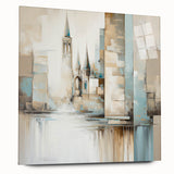 Abstract architecture wall art piece displayed in an acrylic glass frame, showcasing geometric shapes and vibrant colors. Perfect for modern decor enthusiasts.