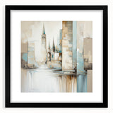 Abstract architecture wall art framed with a black mat, showcasing geometric shapes and lines in a modern design, perfect for contemporary home decor.