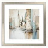 Abstract architecture wall art framed in silver with a mat, showcasing geometric patterns and modern design elements, ideal for contemporary home decor.