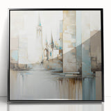 Framed abstract architecture wall art in black acrylic, showcasing geometric shapes and modern design elements, perfect for contemporary home decor.