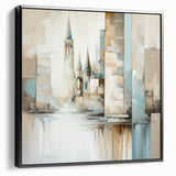 Framed canvas artwork showcasing a modern abstract architecture design in black, featuring sleek lines and geometric shapes, perfect for contemporary home decor.