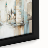 Abstract architecture wall art in a framed canvas showcasing geometric shapes and vibrant colors, highlighting modern design elements for a stylish decor. Ideal for contemporary spaces, this artwork adds a touch of sophistication and creativity to any room.
