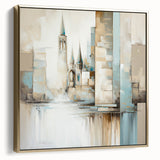 Framed abstract architecture wall art showcasing a modern silver and gold design, perfect for contemporary home decor, enhancing elegance and style.