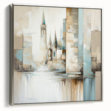 Framed abstract architecture wall art in silver, showcasing geometric patterns and sleek lines, perfect for modern interior decor.