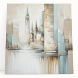 Abstract architecture wall art on stretched canvas, showcasing geometric shapes in vibrant colors. Perfect for modern home decor, adding a contemporary touch to any space.