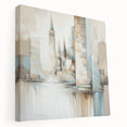 Abstract architectural design wall art on stretched canvas, showcasing geometric patterns in vibrant colors with a modern aesthetic. Perfect for contemporary decor.