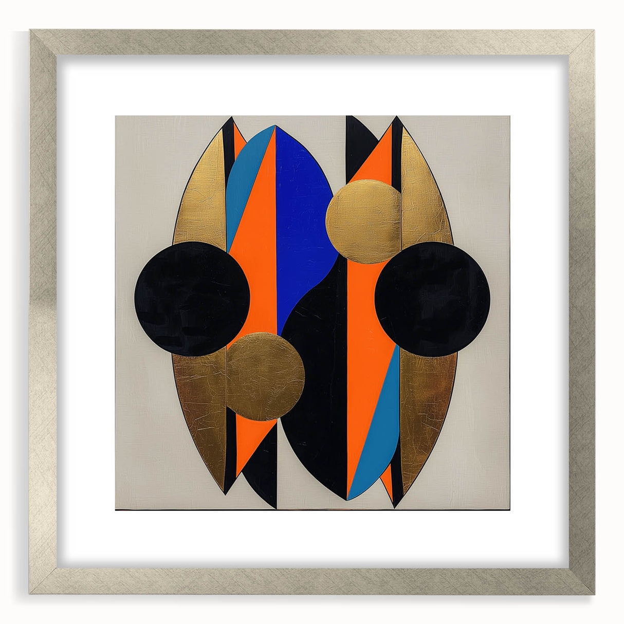 Abstract geometric frame in silver with a matte finish, displayed from the front, highlighting its modern design and elegant contours, ideal for contemporary decor.