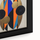 Close-up of an abstract geometric framed canvas showcasing vibrant colors and intricate patterns, ideal for modern home decor, highlighting texture and depth.
