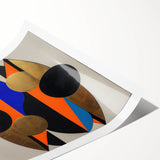 Abstract geometric rolled print showcasing vibrant colors and intricate shapes, ideal for modern home decor. Packaged securely in a durable cardboard tube for safe delivery.