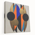 Abstract geometric stretched canvas artwork showcasing vibrant colors and intricate patterns, displayed from a side view, ideal for modern home decor.