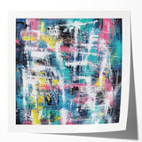Glossy mockup featuring an abstract splatter design on a textured canvas, ideal for contemporary decor. The vibrant colors and dynamic patterns enhance any modern art collection.