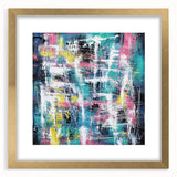Elegant gold-framed abstract design featuring colorful splatters on a mat background, perfect for modern home decor or gallery displays. Ideal for adding artistic flair to any room.