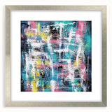 Abstract splatter art frame in silver with a white mat, showcasing a modern design ideal for contemporary decor. Perfect for adding a vibrant touch to any room.