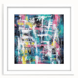 Abstract splatter frame design in white mat with colorful paint splashes, showcased from the front view, ideal for modern home decor and artistic displays. Perfect for enhancing interiors with a vibrant touch.