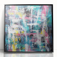 Framed black acrylic artwork showcasing vibrant abstract splatter designs, perfect for modern home decor. Ideal for adding a pop of color to any room.