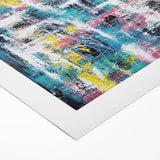 Abstract splatter art on rolled canvas showcasing vibrant colors and dynamic patterns, ideal for modern decor. Packaged securely in a protective tube for easy display.