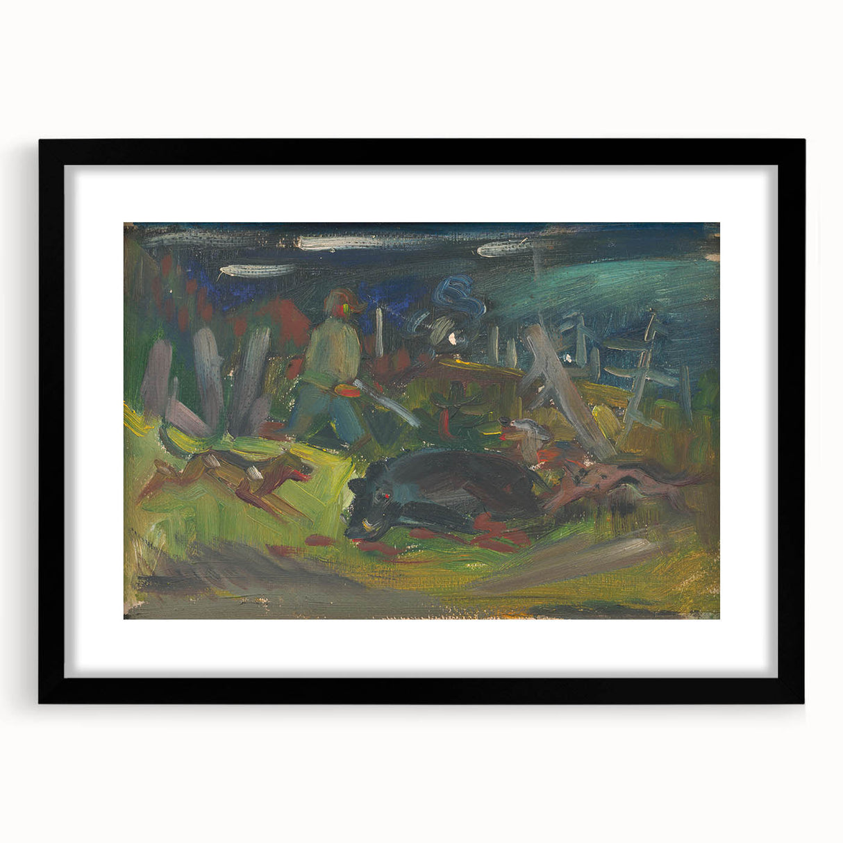 Expressionist Hunting Scene – Bold Abstract Boar Hunt Wall Art