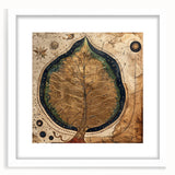 Framed wall art showcasing a vibrant floral and botanical design with green leaves, featuring a white mat and elegant frame, perfect for home decor.