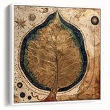 Framed canvas wall art showcasing a vibrant floral and botanical design with green leaves on a white background, viewed from the side, perfect for home decor.
