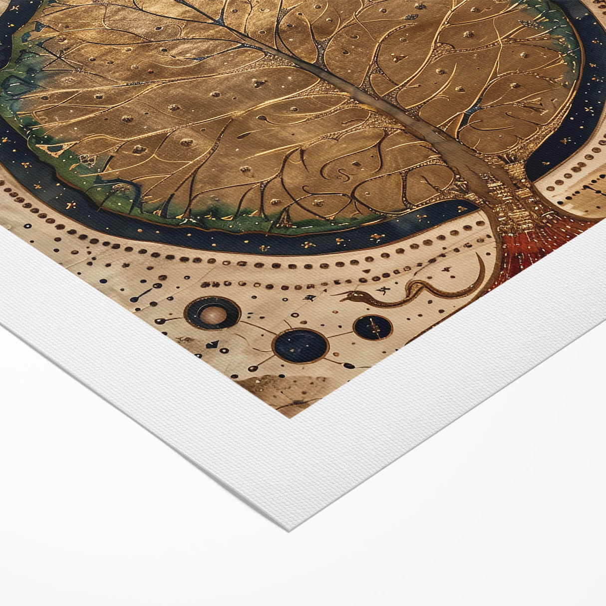 Rolled canvas showcasing a vibrant floral and botanical wall art design with lush green leaves and colorful flowers, ideal for home decor enhancement.