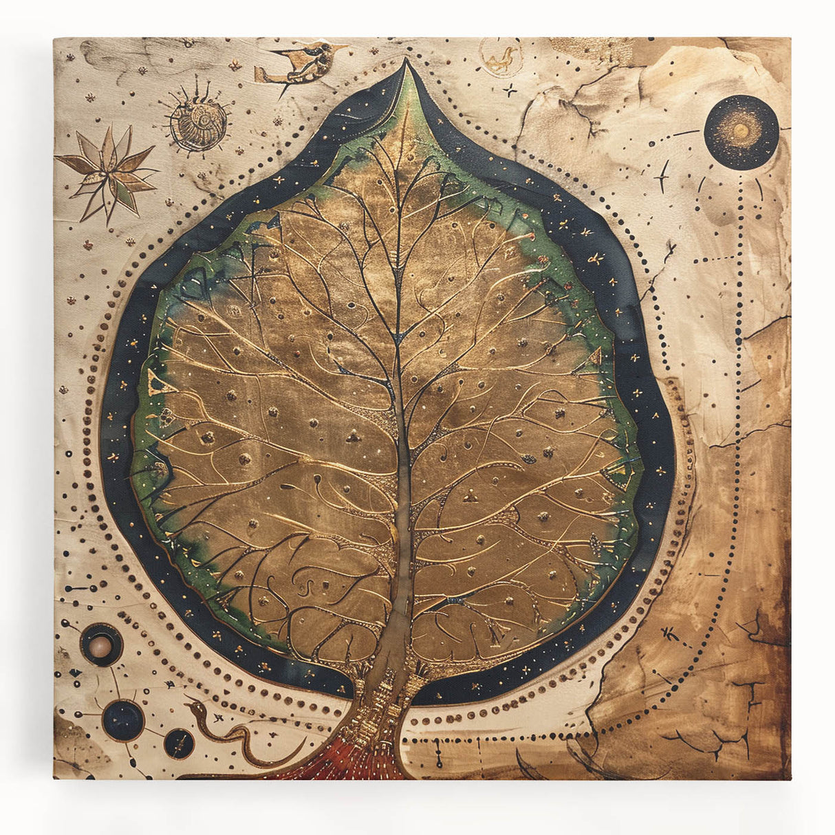 Stretched canvas wall art featuring vibrant floral and botanical designs, showcasing lush green leaves and colorful flowers, perfect for home decor enhancement.