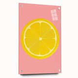 Acrylic glass print of colorful abstract fruit designs, ideal for dining room decor.