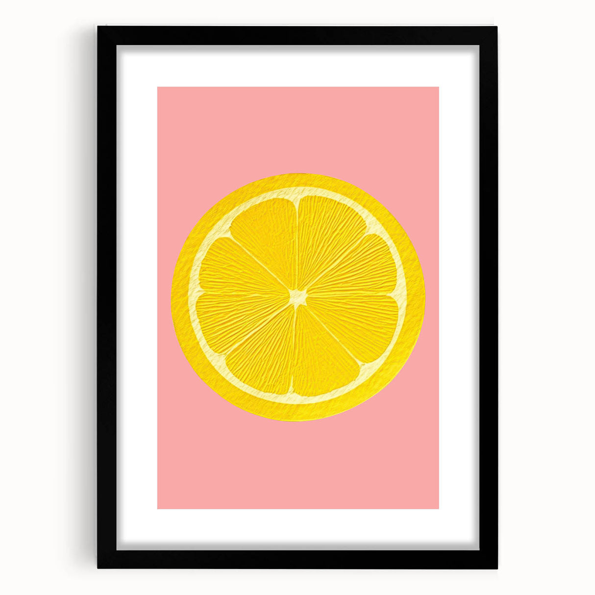 Extra large abstract art print featuring vibrant, colorful fruits, textured on a black framed canvas.
