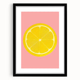 Extra large abstract art print featuring vibrant, colorful fruits, textured on a black framed canvas.