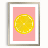 Textured art print featuring abstract patterns of fruits in muted colors, framed in silver, ideal for bedroom decor.